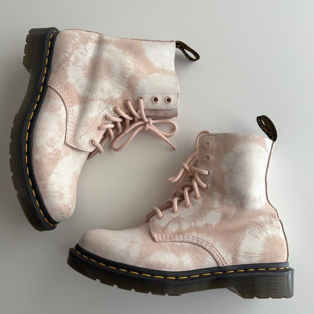 Dr Doc Martens EUC 1460 Pascal Pink Tie Dye Suede 8 Hole Combat Boots sz 8 US